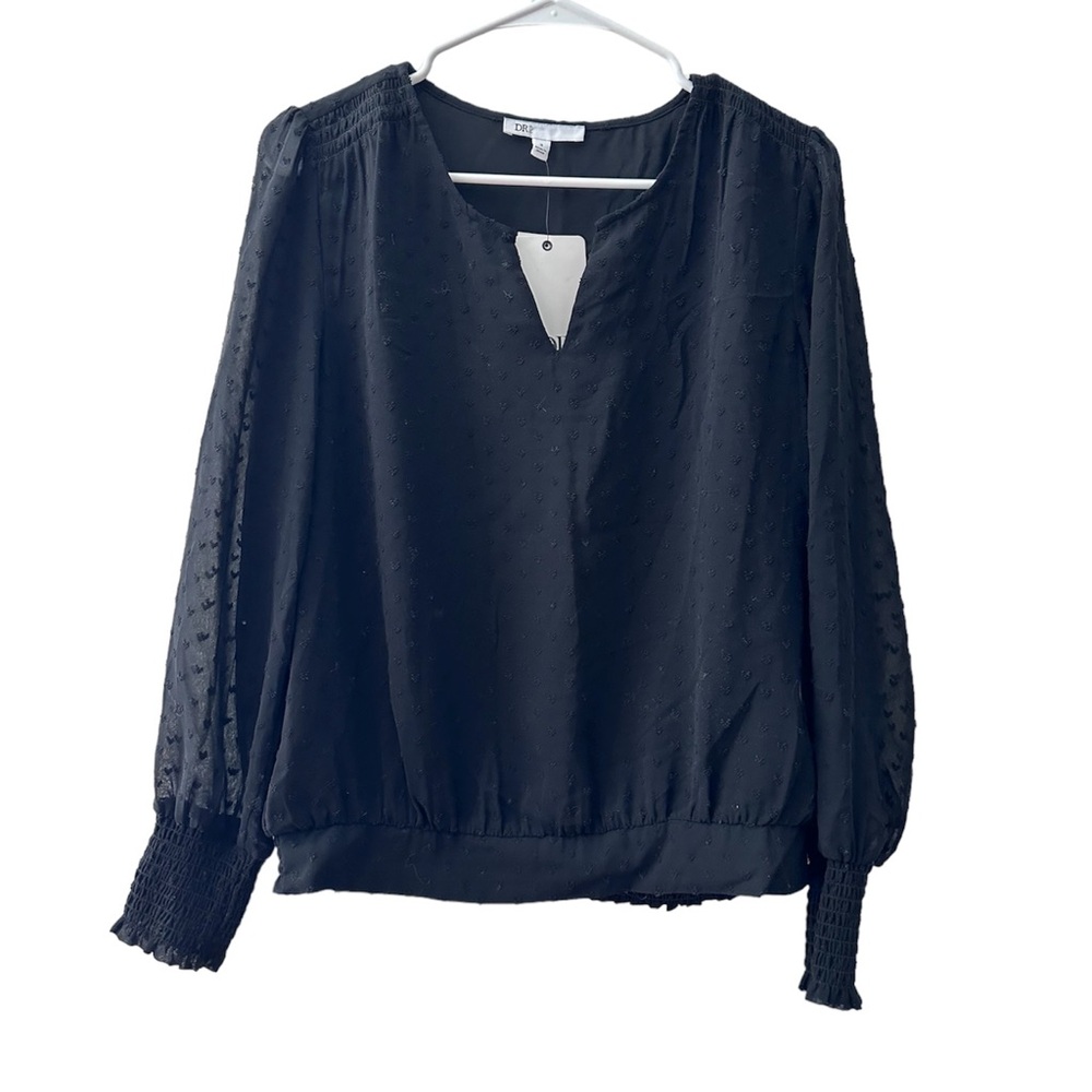 Dr2 Black Chiffon Long Sleeve Blouse NWT